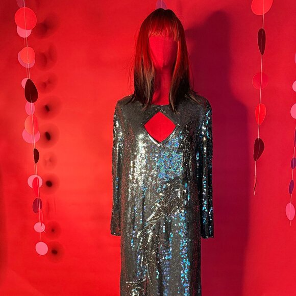 Vintage Iridescent Sequin Silk Dress – 1980s/90s Maharani – Gothic Mermaid Glam - Picture 1 of 12